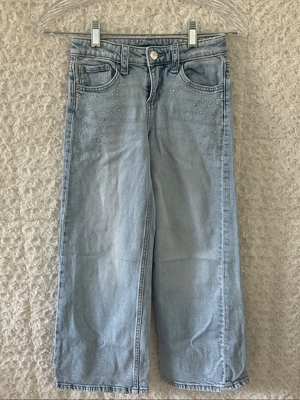 H&M Light Blue Wide Leg Jeans with Rhinestone Detail